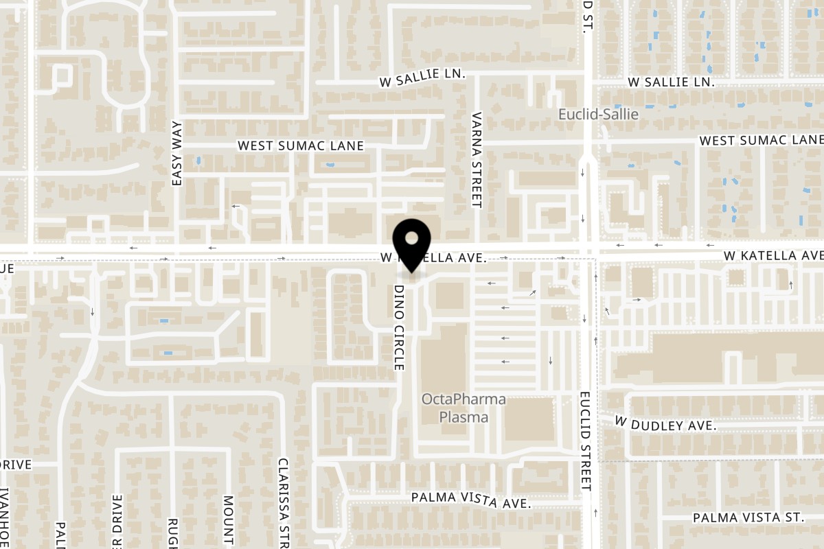 Map showing the location of Cairo Restaurant & Cafe on 10832 West Katella Ave in Anaheim